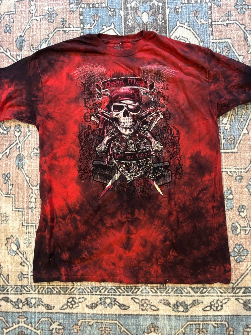 The Mountain Red and Black Tie-Dye Skull & Crossed Knives Graphic Tee